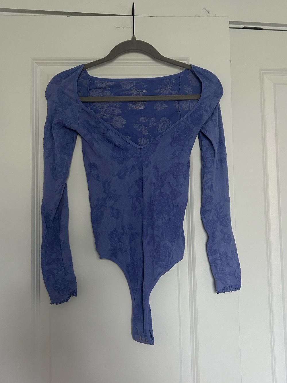 Free People Lavender Floral Lace Long Sleeve Bodysuit